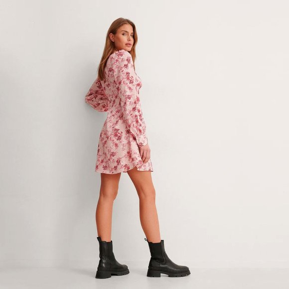 NEW! Puff Sleeve Satin Mini Fit and Flare Dress pink tone, Size EU 36 (US 4) - Picture 4 of 16